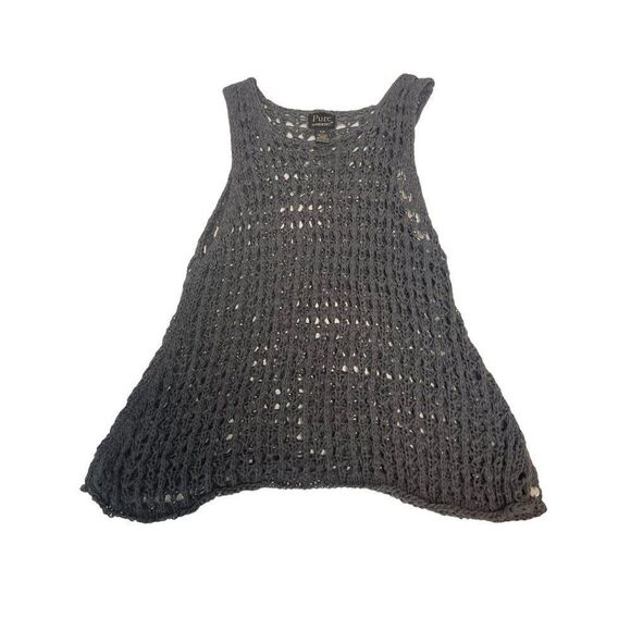 Pure Handknit Gray Open Weave Sleeveless sweater Small Medium - Picture 3 of 5